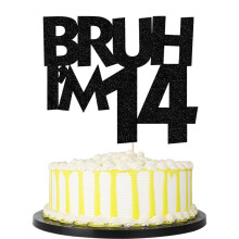 Palasasa Bruh I'm 14 Cake Topper Black Glitter Funny 14th Birthday/Bro I'm 14/It's My 14th Happy Birthday Party Decorations Supplies (14)