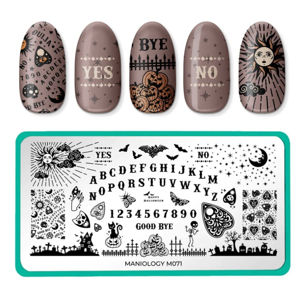 Maniology The Spirit Speaks (M071) Nail Stamping Plate, Ouija Board Letters And Numbers, Spooky Halloween Manicure