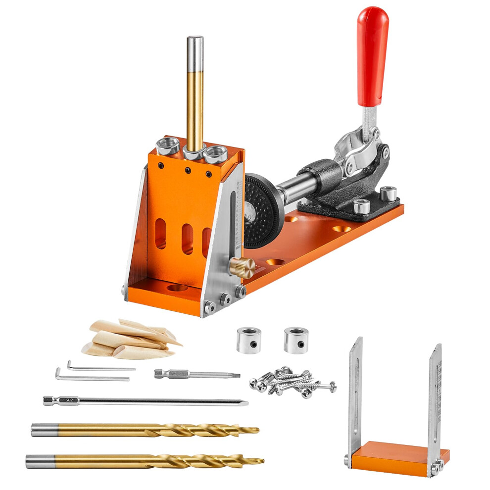 VEVOR Pocket Hole Jig Kit  Adjustable and Easy to Use Pocket Hole Jig System with Step Drills  Wrenches  Drill Stop Rings  Screws and Square Drive Bit