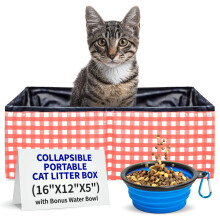 Pet Fit For Life - Levendige opvouwbare kattenbak voor op reis - Draagbaar opvouwbaar compact ontwerp met bonuswaterbak - Ideaal voor auto en cam