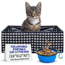 Pet Fit For Life - Levendige opvouwbare kattenbak voor op reis - Draagbaar opvouwbaar compact ontwerp met bonuswaterbak - Ideaal voor auto en cam