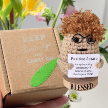Jpaklpe 1pc Positieve Aardappel, Mini Schattige Handgemaakte Haakdieren met Stand, Grappige Emotionele Ondersteunings Augurk
