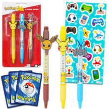 Nintendo Pokemon Pens dla dzieci - 3-czesciowy zestaw dlugopisw z kartami Pokemon Pikachu Lucario i Eevee Plus | Zestaw przyborw szkolnych Poke