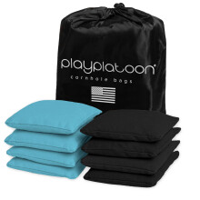 Spela Platoon vderbestndiga Cornhole-psar - Set med 8 Reglering Corn Hole Bean Bags - Ljusbl & Svart - Slitstark Anktyg Majshlsvska fr att