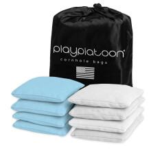 Play Platoon Weather Resistant Cornhole Bags - Set of 8 Regulation Corn Hole - Sky Blue & White - Durable Duck Cloth Corn Hole for Tossing Game