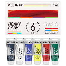 MEEDEN Heavy Body Acrylic Paint - Basic 6 x 60ml (2 oz) Primary Color Paint Set for Adults - Rich Pigment Art Craft Paints for Craft Glass Ceramic