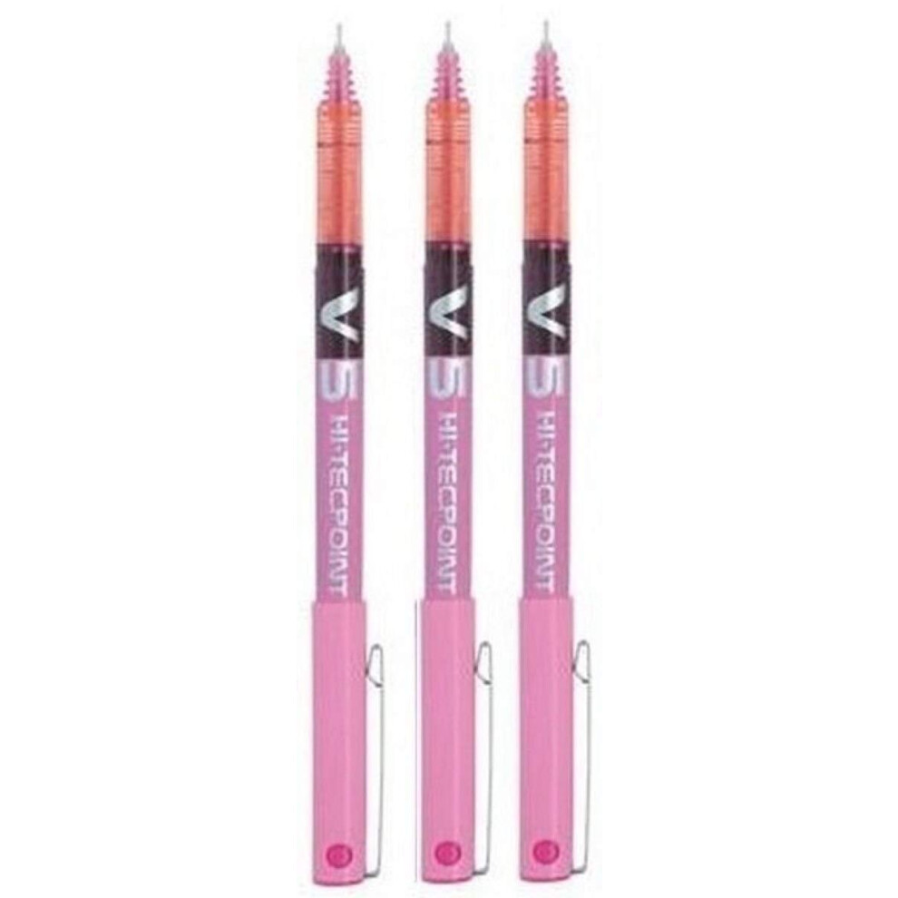 Pilot Bx V5 Pink Hi-Tecpoint Extra Fine Rollerball Pen 0.5Mm Nib Tip 0.3Mm Line Width (Pack Of 3)