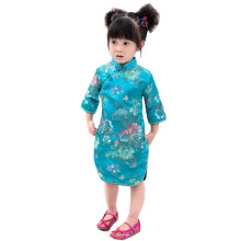 Hooyi vestido chins para meninas penia rosa qipao meia manga cheongsam vestidos de casamento princesa fantasia de festa de aniversrio (azul 16