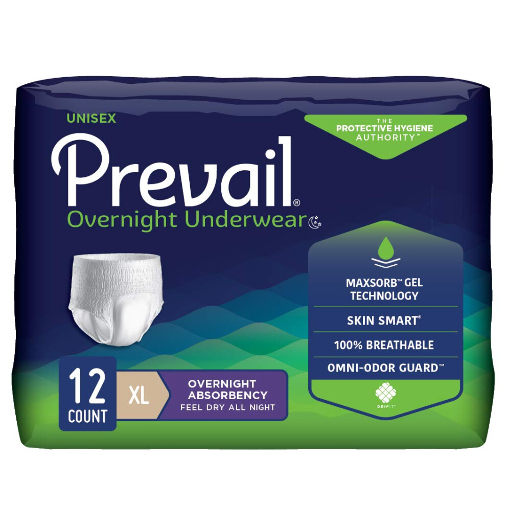 Prevail Incontinence Unisex Overnight Protective Underwear Overnight Absorbency X-Large 12 Count