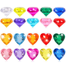 Niceup 56pcs Heart and Diamond Diving Gems 1.57in Princess Party Decoration Favors Crystal Acrylic Heart Shape Gemstones for Summer Swimming Training
