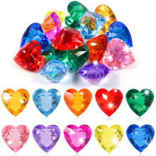 Niceup 30pcs Heart Gemstones Diamond Diving Pool Toys 1.57in Small Crystal Acrylic 3D Gems Heart Shape Gemstones for Mermaid Treasure Hunt Party Favor