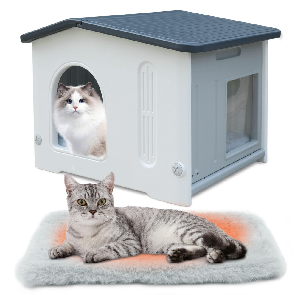 Rockever Plastic Outdoor Cat Maison avec porte d'   chappement abris de chat imperm   ables pour chats sauvages maison de chat int   rieure avec tapis