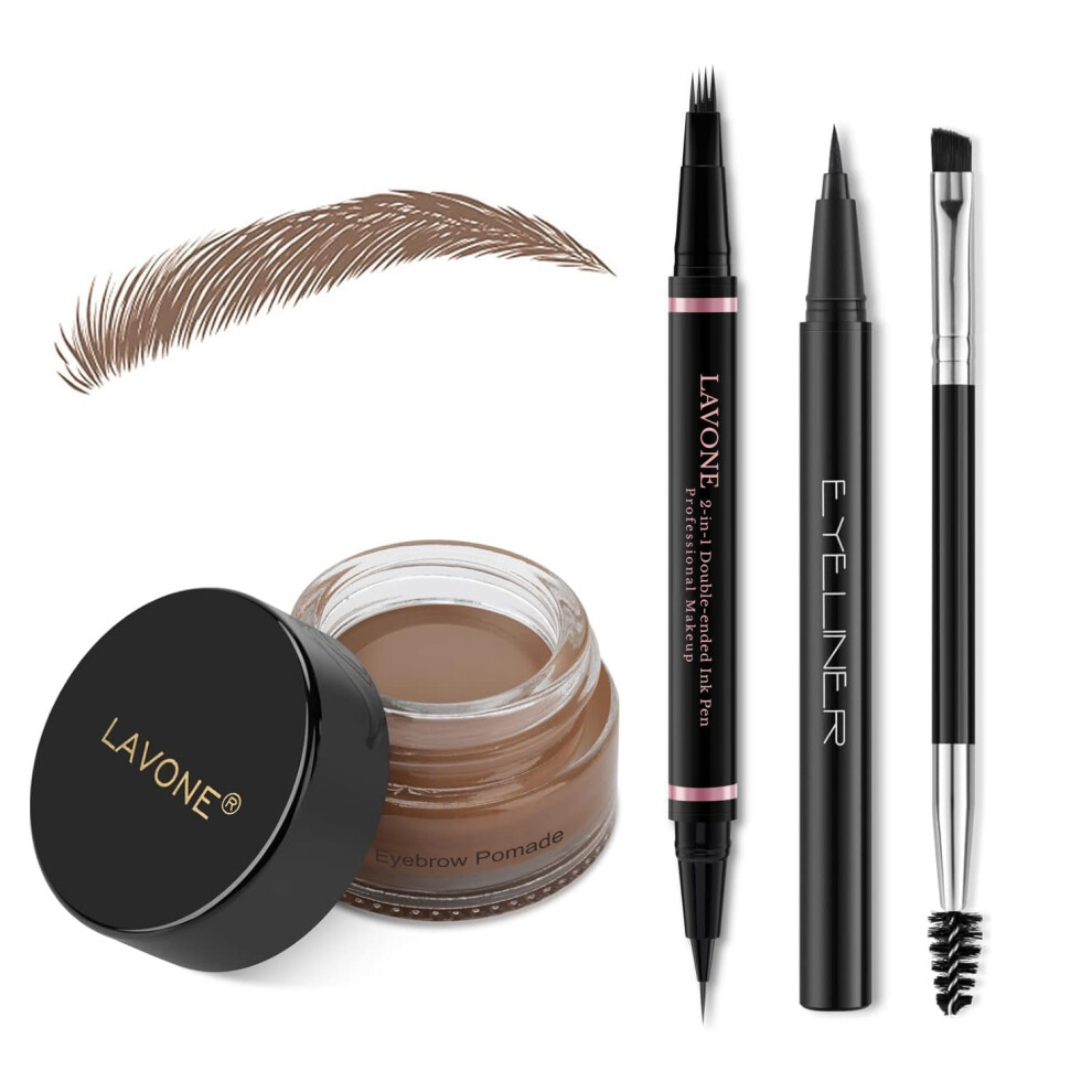 Lavone Eyebrow Pencil Makeup Kit With Waterproof 2-In-1 Microblading Eyebrow Pen Eyebrow Pomade Eyeliner And Dual-Ended Eyebrow Brush Brow Pencil