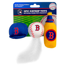 BEDSTE PUSH KATTELEGET?J MLB BOSTON RED SOX Komplet s?t med 3 stykker katteleget?j fyldt med frisk katteurt. Indeholder: 1 baseball kasket kattel