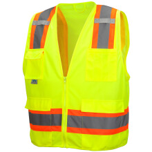 Pyramex Unisex-Sicherheitsweste der RVZ24-Serie, Klasse 2, fr Vermessungsingenieure mit 6 Taschen, gut sichtbar, Limette, Gre L