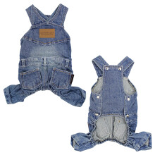 Parisian Pet Denim Overall - Blue Dog Jeans Outfit - ndbar Puppy Jumpsuit kostumer - Maskinvaskbar overall til hunde - Hundetj til sm hunde -