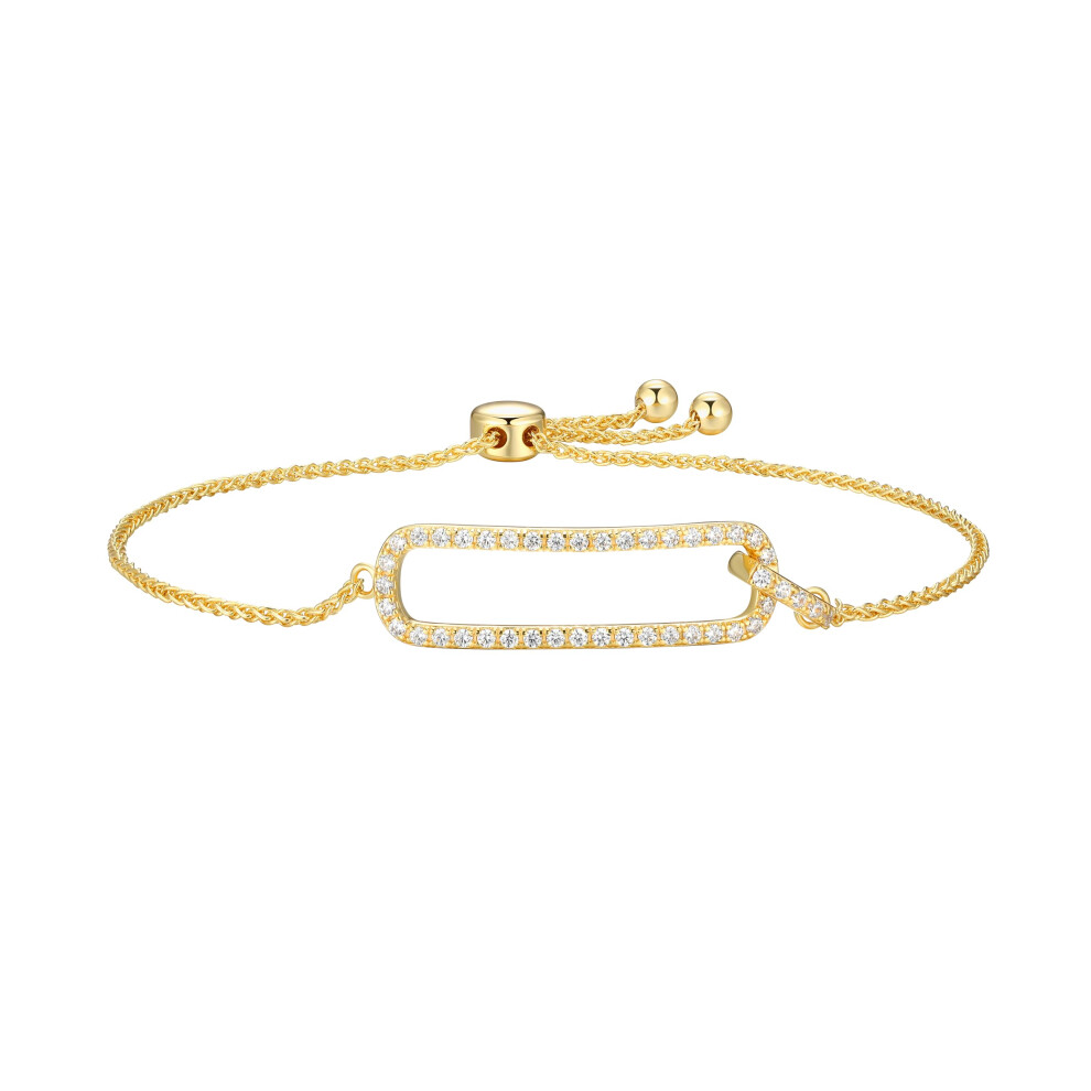 Amazon Essentials Cubic Zirconia Paperclip Link Bolo Bracelet in 18k Gold Plated Sterling Silver  Yellow  9