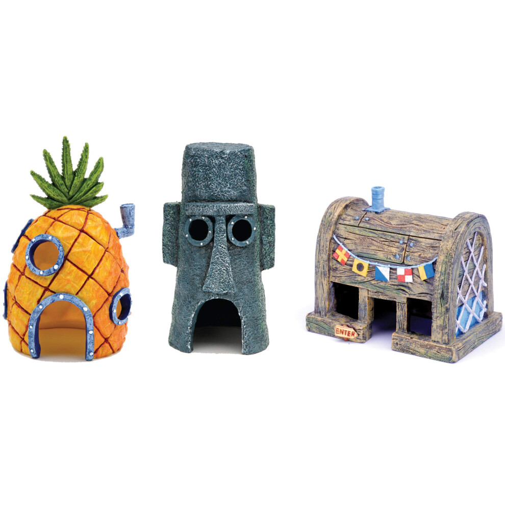 Penn-Plax Officially Licensed Spongebob Squarepants Fish Tank Decorations | Spongebobs Pineapple Squidward Home and The Crusty Crab Resin Figurines