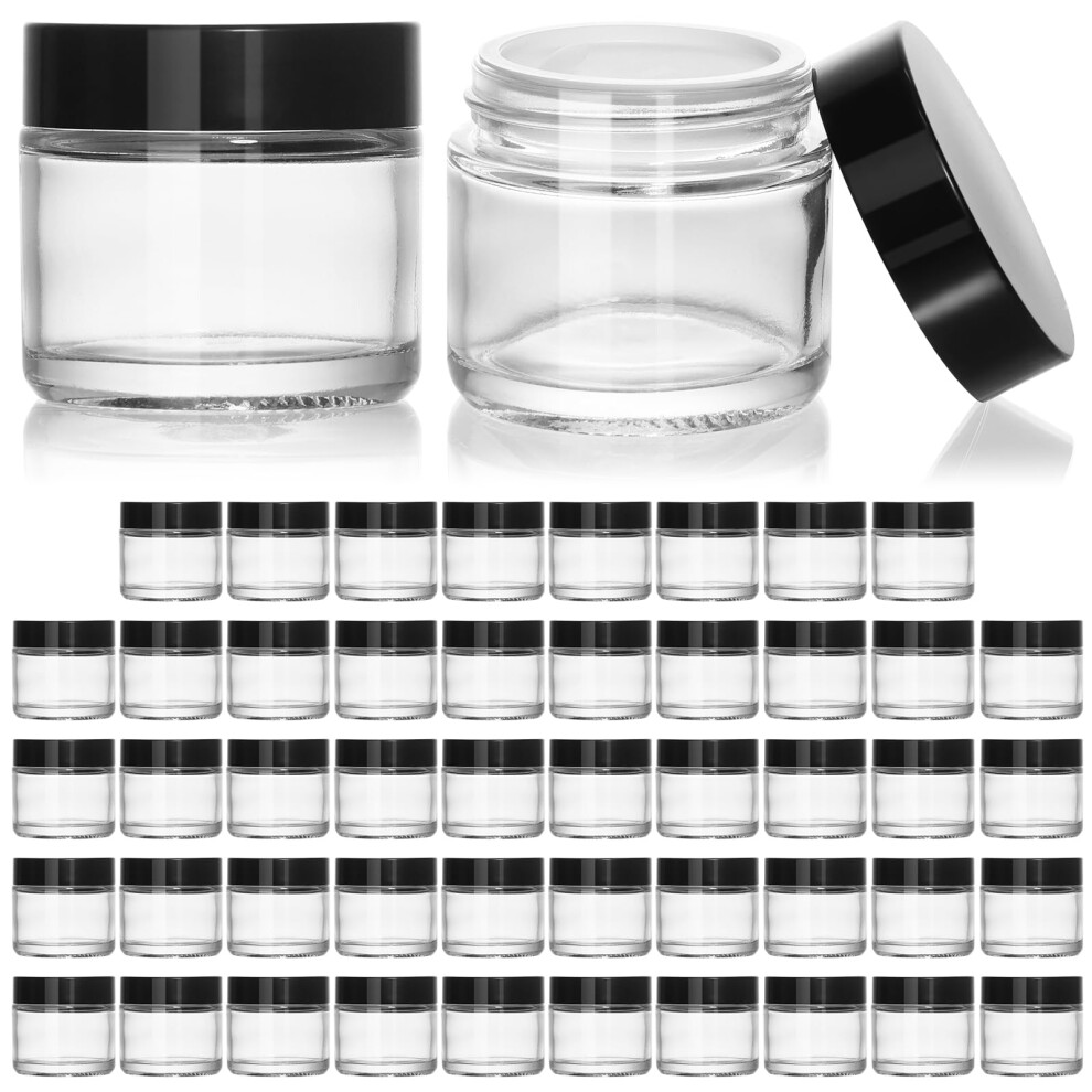 Keywing Black/Cream 2 Oz Small Glass Jars With Lids 48 Pack Clear Glass Cosmetic Jars Empty Sample Container With Inner Liners For Lotions Ointmen