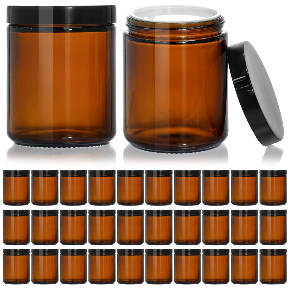 Keywing Amber/Black/Cream 30Packs Glass Jars With Lids 8 Oz Empty Cosmetic Jars With Inner Liners Round Lotion Containers For Powders And Ointments