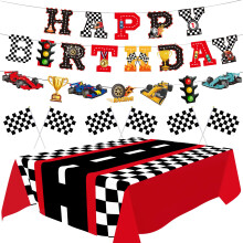 XIPEGPA Race Car Party Decorations - Tillykke med f?dselsdagen Banner duge til racerbil F?dselsdag Baby Shower Party Supplies (r?d ekstra stor)