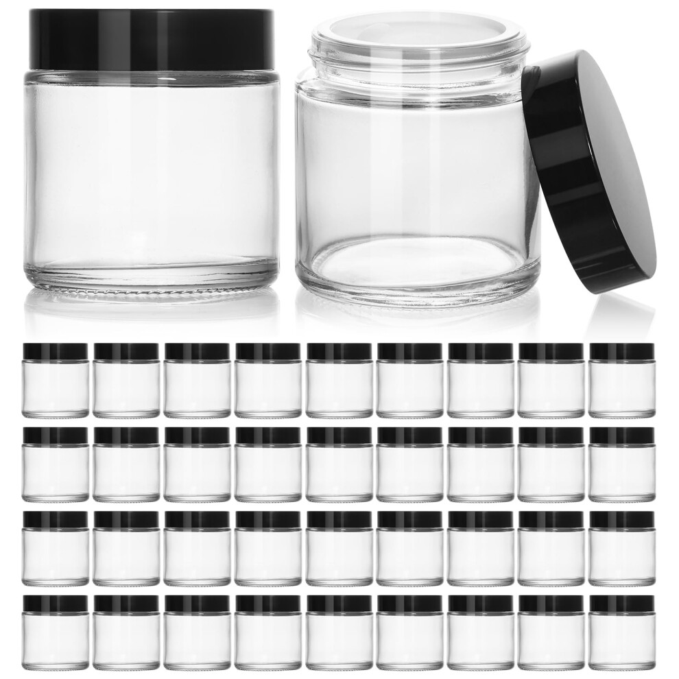 Keywing Black/Cream 4Oz Clear Glass Jars 36 Pack Round Small Glass Jar With Lids Empty Cosmetic Containers With Inner Liners For Lotions Powders An