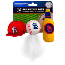 BEDSTE PUSH KATTELEGET?J MLB ST LOUIS CARDINALS Komplet s?t med 3 stykker katteleget?j fyldt med frisk katteurt. Inkl.: 1 baseball kasket kattele