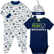 Gerber NFL Baby Boy Pack Footie Registry Present 3-delad Body Sleep n Play och Cap Set Lagfrg 3-6 mnader USA