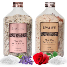 SpaLife Tea Spa Sali da bagno minerali effervescenti infusi con petali - Lavanda e rosa confezione da 2 17.6 oz. ea per aromaterapia rilassante e