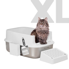 PawsPik lukket XL affaldsboks i rustfrit stl med hje vgsider Lkagebestandig nem rengring med lgtrin og metalscooper (beige)
