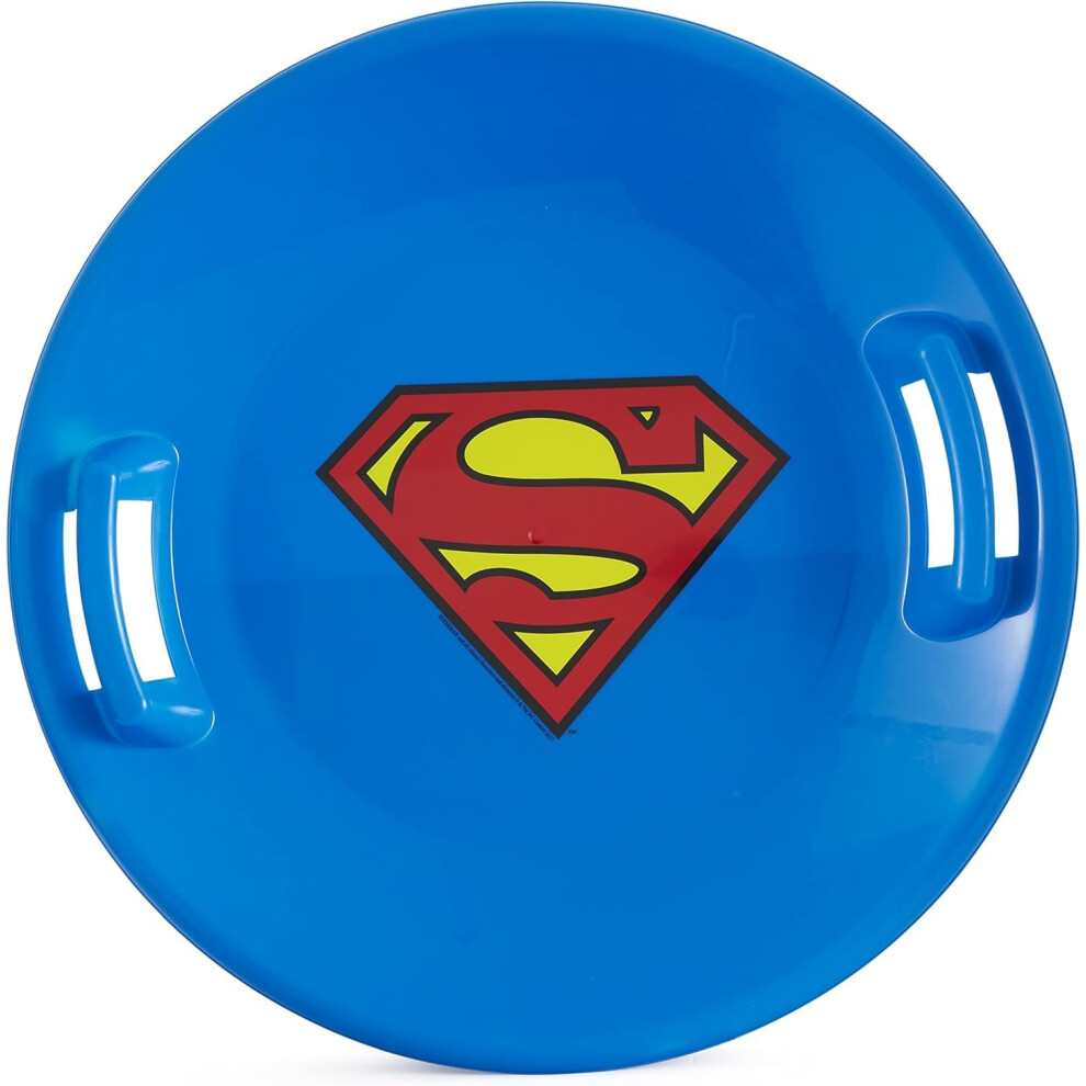 Slippery Racer Heavy-Duty Cold Resistant Downhill Pro Adults and Kids Plastic Outdoor Winter Saucer Disc Snow Sled with Handles (Superman 1)