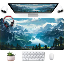 Esthetische Berg Vista Bureau Mat, Blauw XXL Groot Uitgebreid Gaming Muismat