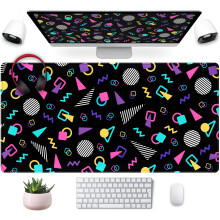 Retro 80s Bureau Mat, Schattige 90s XXL Grote Gaming Muismat, Zwart Boho Bureau Pad
