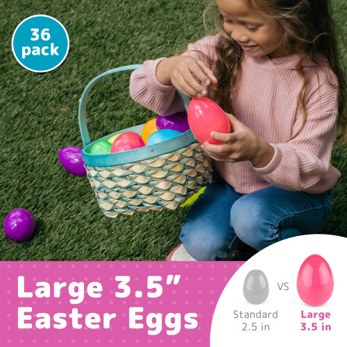 Prextex 3.5  Unfilled Easter Eggs Empty  36 pcs - Empty Plastic Eggs Fillable with Candy  Presents for Toy Basket - Easter Decorations  Toy Egg B 1