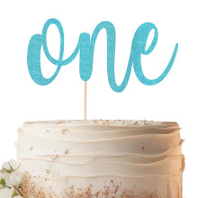 EONNCNT One Cake Topper - Himmelbl? Glitter 1. F?dselsdagskage Udsmykning Tilbeh?r til drenge eller piger F?rste F?dselsdag Kage Topper til Baby