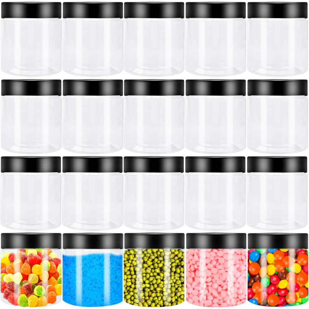 Szsrcywd Black 20Pcs 4Oz Plastic Slime Containers With Lids Round Refillable Travel Storage Sealed Jars Clear Wide Mouth Container For Candy Food Storage Makeu