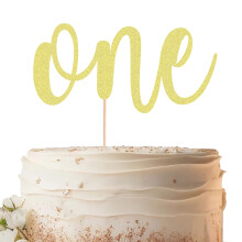 EONNCNT One Cake Topper - Guld Glitter 1. F?dselsdagskage Dekoration Tilbeh?r til drenge eller piger F?rste F?dselsdag Kage Topper til Baby Showe