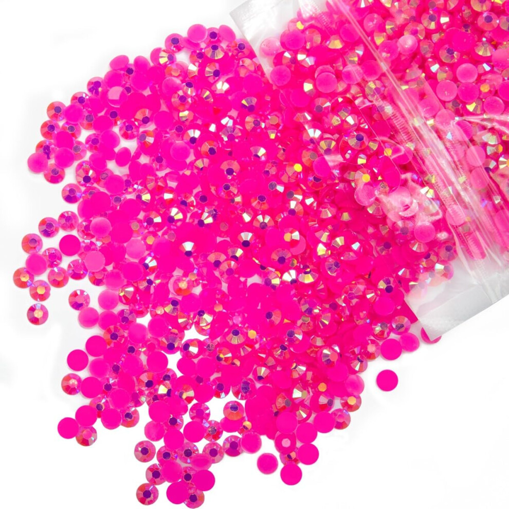 Qiipii Pink 5300Pcs 3Mm Hot Ab Resin Rhinestones Bulk Rose Flatback Jelly Resin Stones Pack Ss10 Diamonds Crystals Gems Charms Supplies For Nails