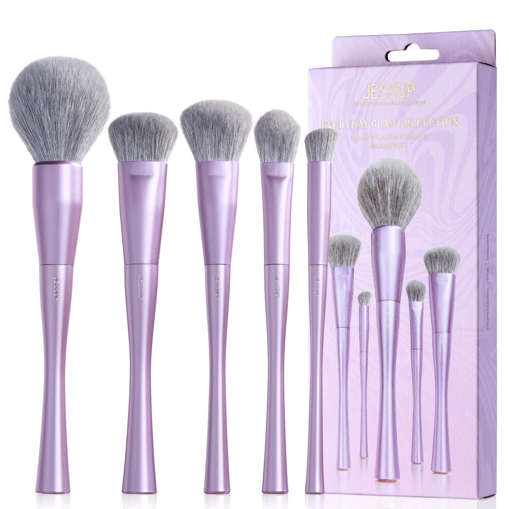 Jessup Purple Makeup Brushes Face 5Pcs Premium Synthetic Make Up Brushes Set For Foundation Contour Blush Highlighter And Powder Luxury T514