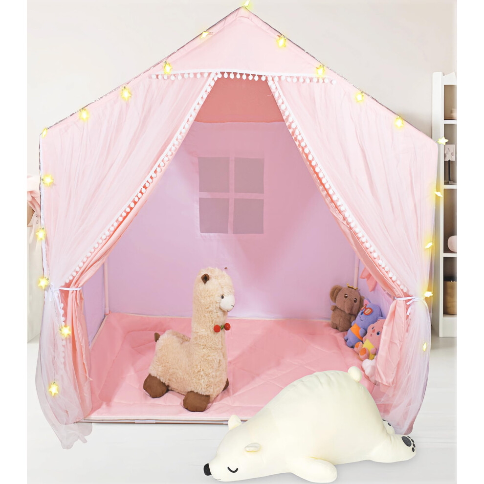 Kids Play Tents Indoor Outdoor Toddler Tent Kids Playhouse Tent Large Teepee Castle (Pink)-image-OPC-PHFP82C-NEW
