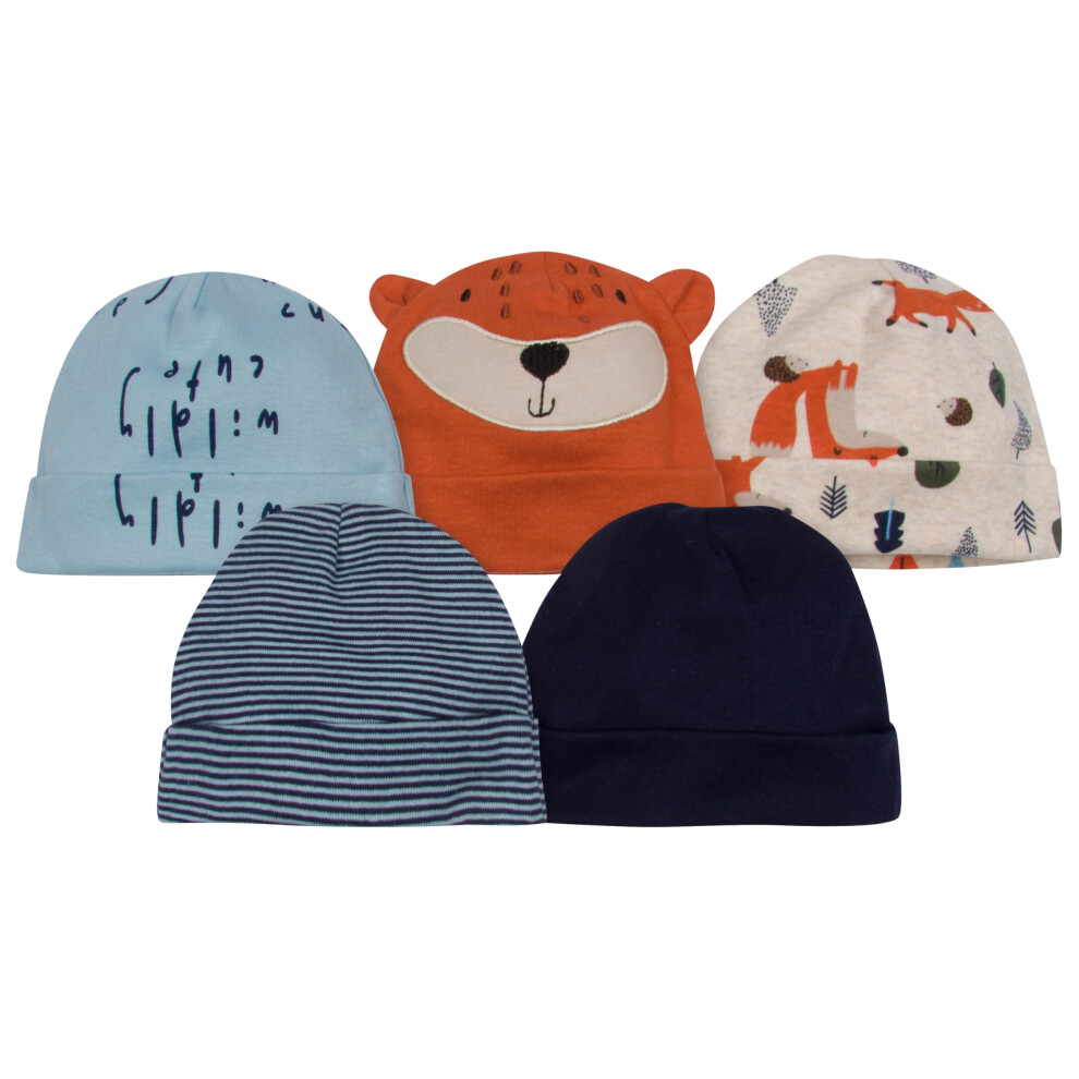 Gerber Unisex Baby 5-Pack Caps  Blue Fox  0-6 Months