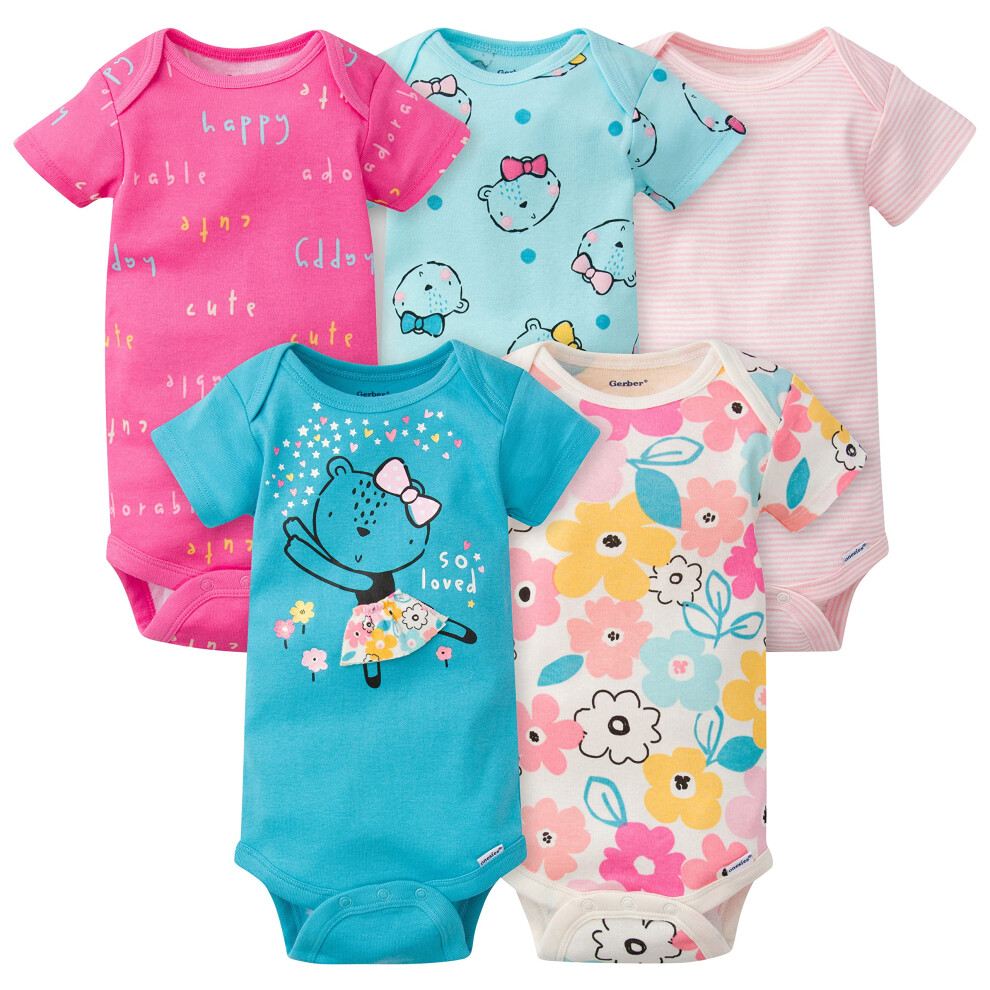 Gerber Baby Girls 5-Pack Short Sleeve Variety Onesies Bodysuits So Loved Newborn