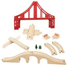 Houten treinbruggen Oversteekbrug Houten treinrailaccessoires Houten treinrails Treinrails Compatibel met alle grote merken Houten speelgoed voor