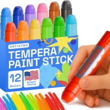 Artistro 100% de pintura de temperatura lavable para nios - 12 Marcadores de pintura no txicos para nios - Color Sticks With Twist Design