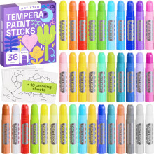 Artistro 100% de pintura de temperatura lavable para nios - 36 marcadores de pintura no txicos para nios - palitos de color con giro de diseo de