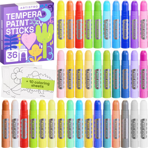 100% Washable Tempera Paint Sticks For Kids - 12 Non-toxic Pa - View #6