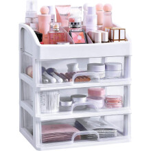 Simbuy Makeup Organizer with 3 Drawers Bathroom Vanity Countertop Storage for Cosmetics Brushes Lotion Nail Lipstick and Jewelry (White)