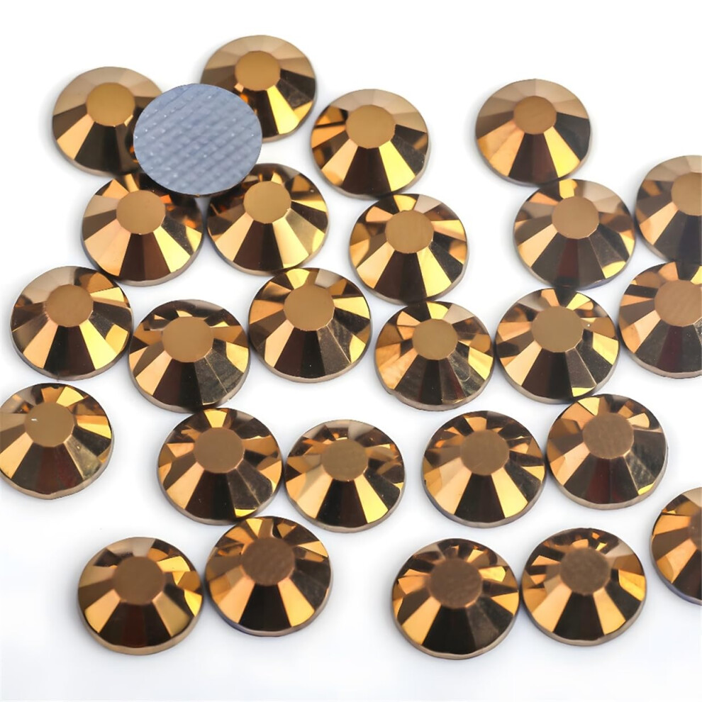 Kzkcy Gold Hotfix Rhinestones Flatback Glass Rhinestone 288Pcs Ss30 5.8-6.2Mm Round Gems For Nails Art Glitter Crystals Stone Diy Bags Clothes Shoes (Gold)