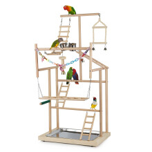 Ibnotuiy Pet Parrot Playstand Parrots Bird Playground Bird Play Stand Poleiro de madeira Ginsio Cercadinho Escada com copos de alimentao Sinos