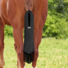 Harrison Howard Smooth Lightweight Adjustable Fastener Nylon Horse Tail Bag with Fringe-Mars Black